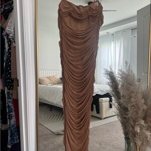 House of CB Brown Ruched Maxi Skirt